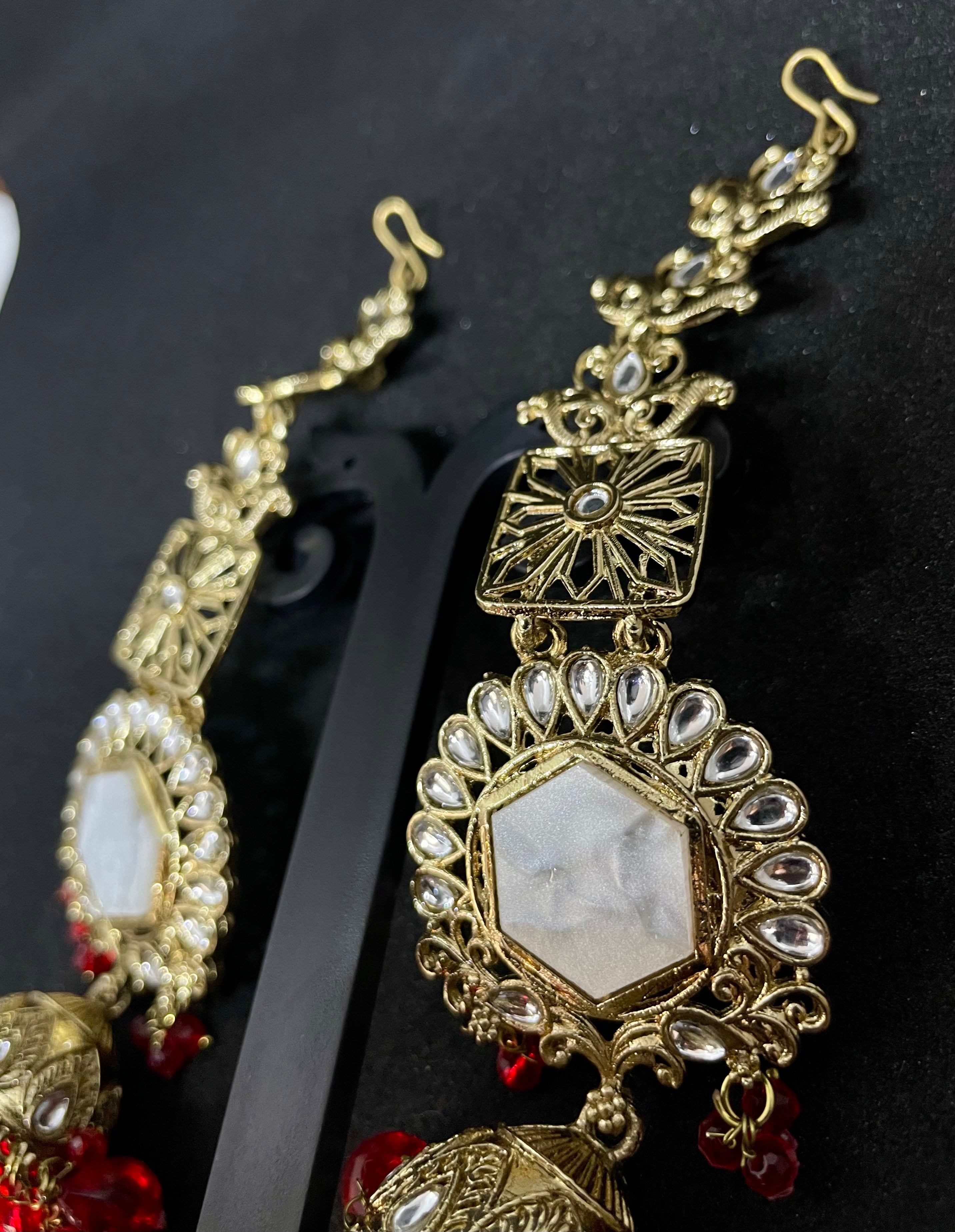 Long Red Beaded Hair-Tuck Earrings