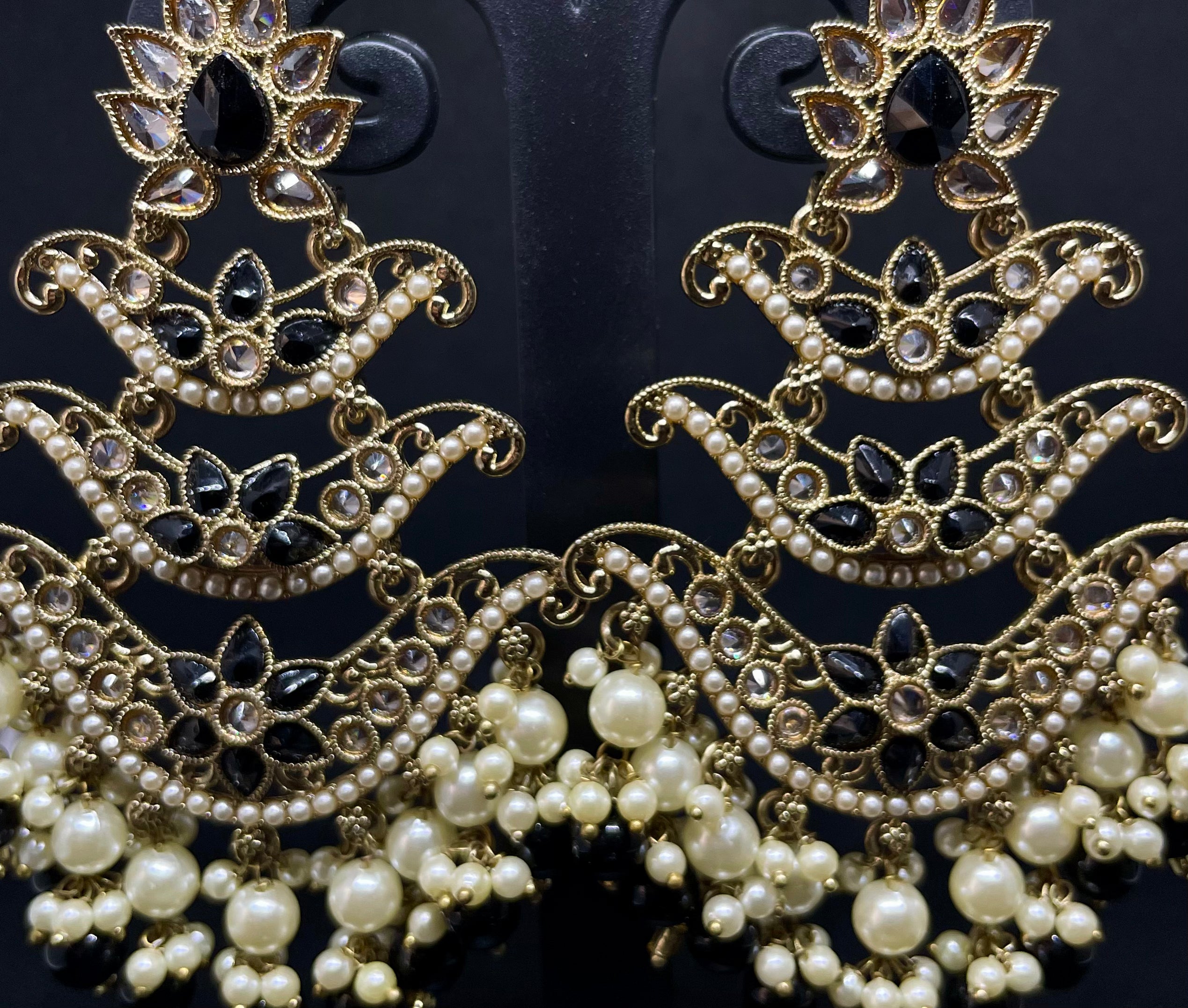 Oxidised Golden Pearl Jhumkas