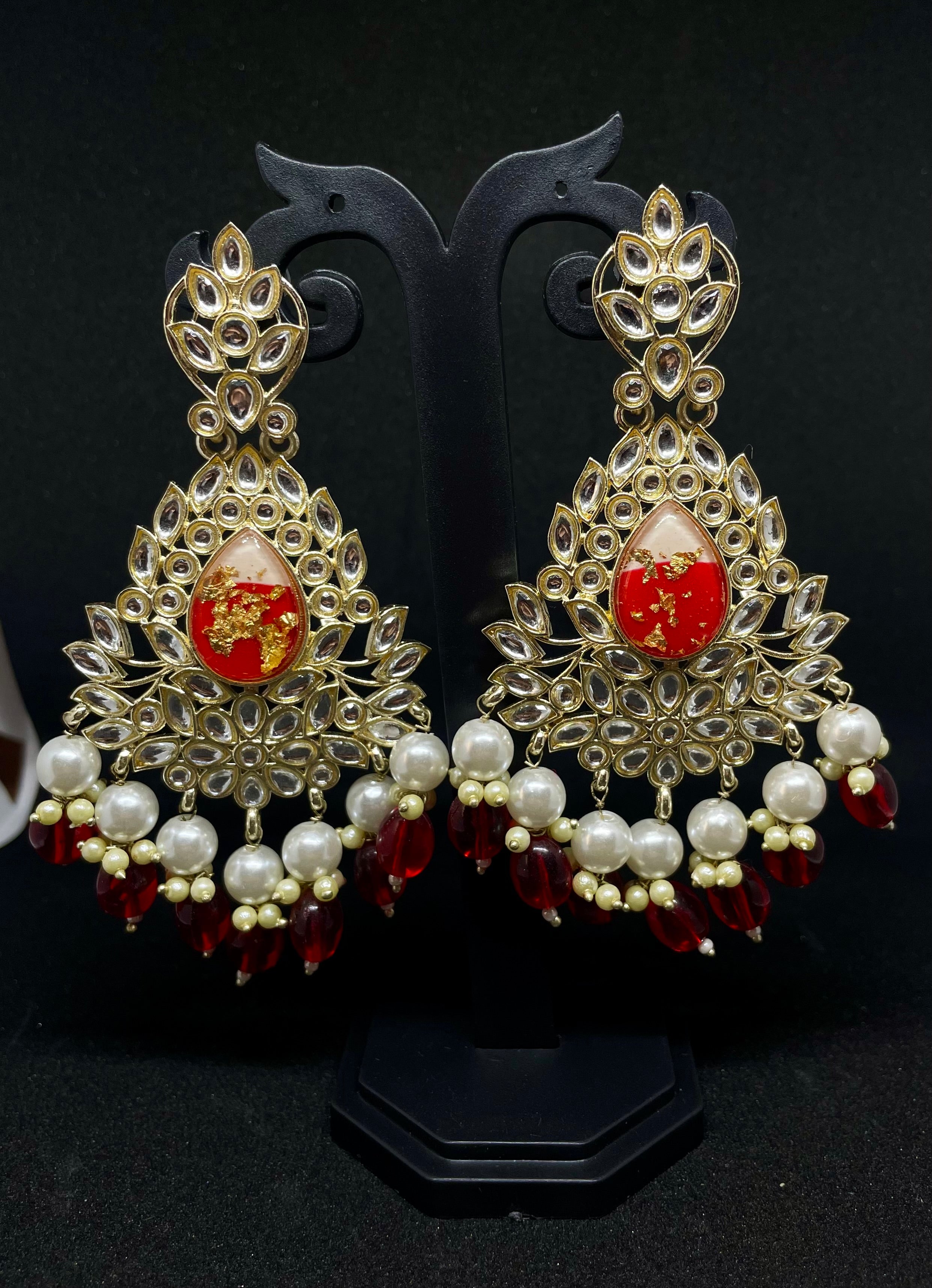 Royal Kundan Chandbali with Red Stone & Pearl Drops