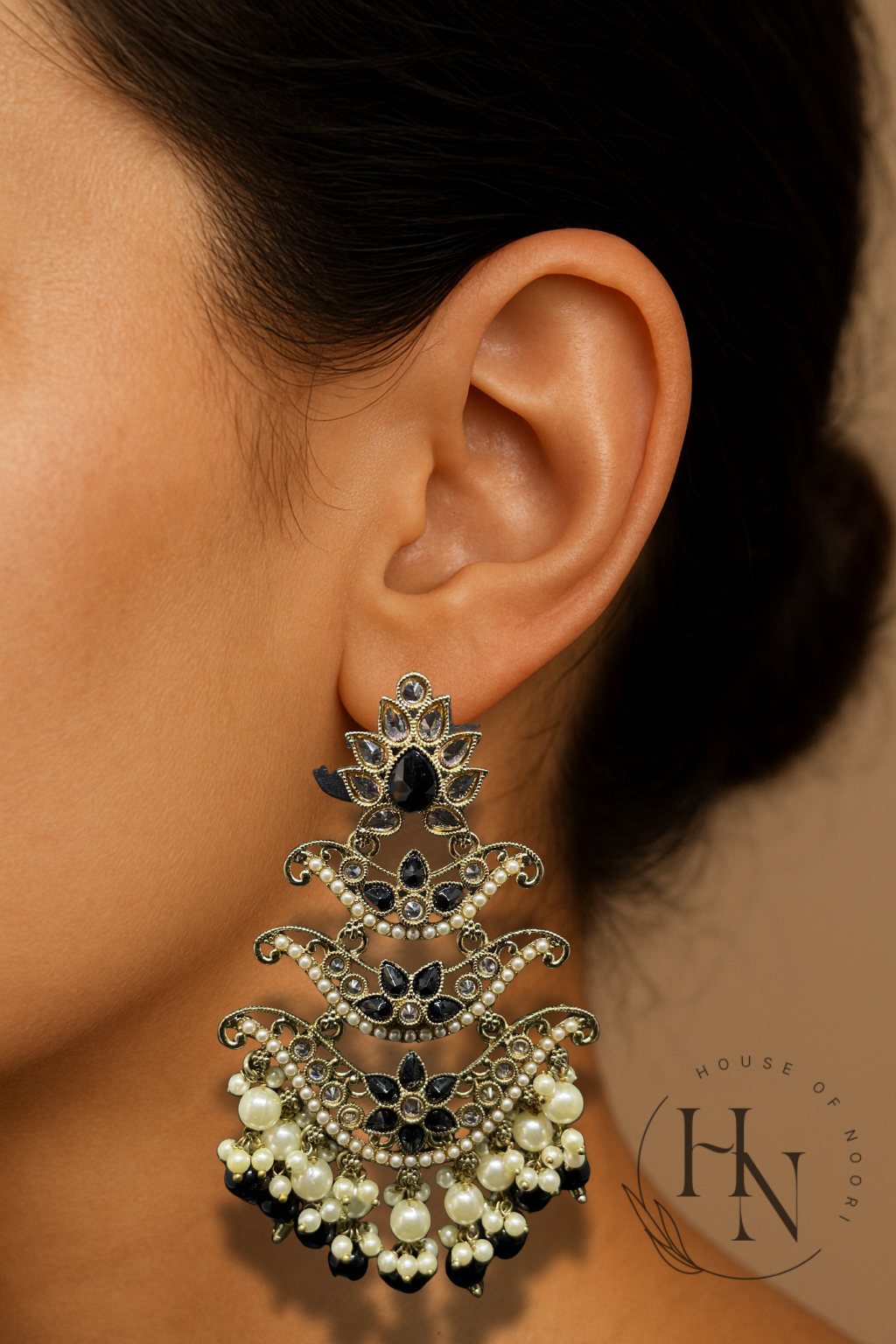 Oxidised Golden Pearl Jhumkas