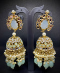 Pastel Green & White Kundan Chandbali Earrings