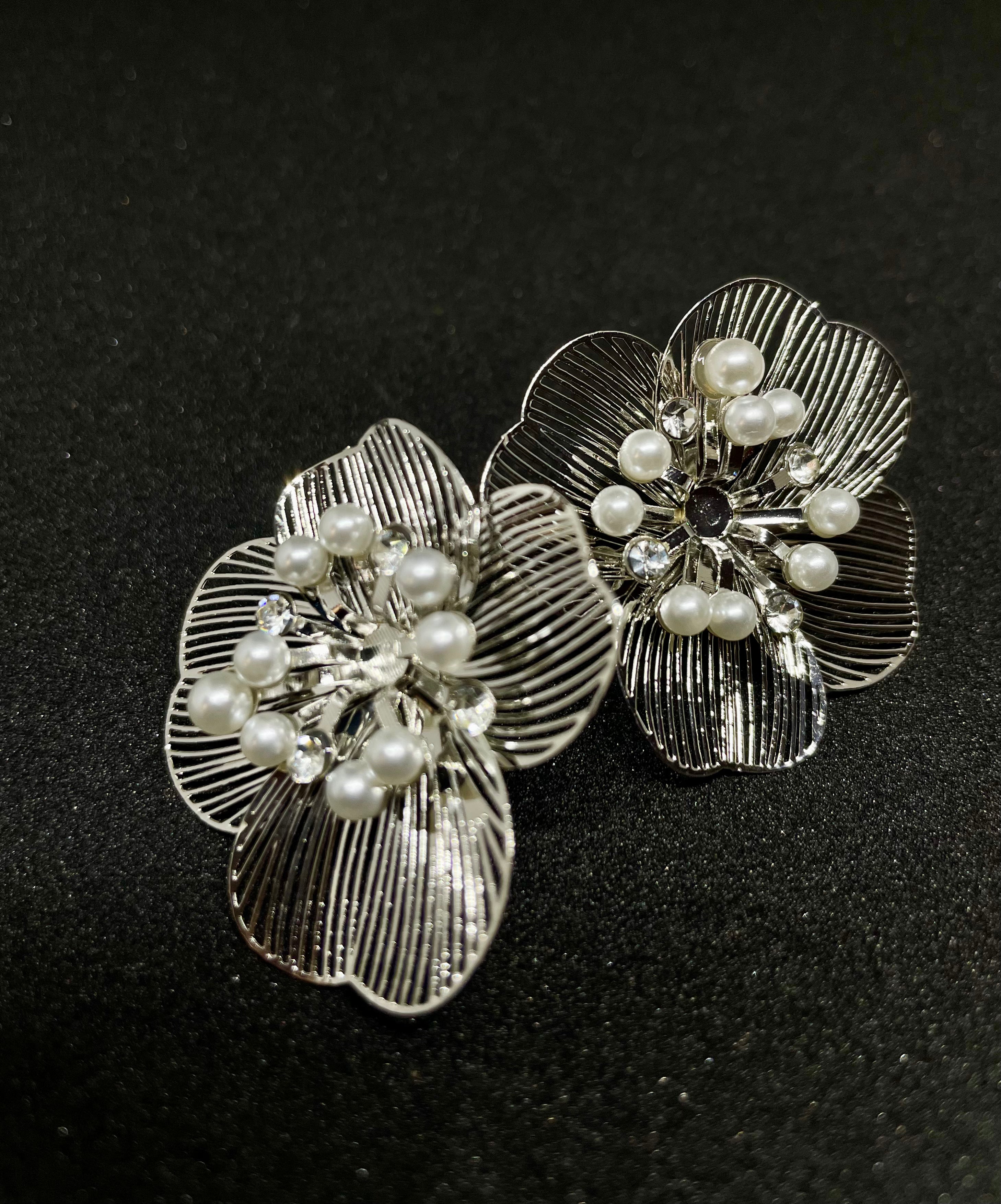 Silver Floral Stud Earrings