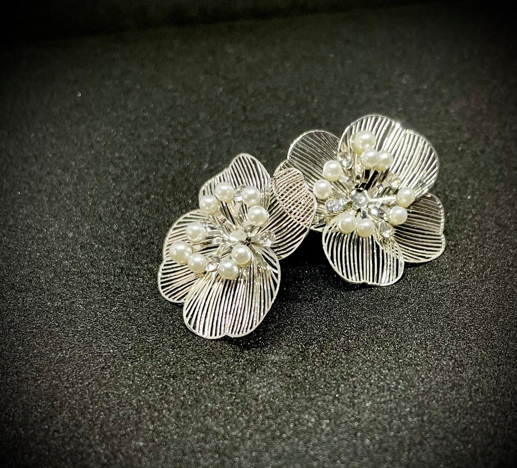 Silver Floral Stud Earrings