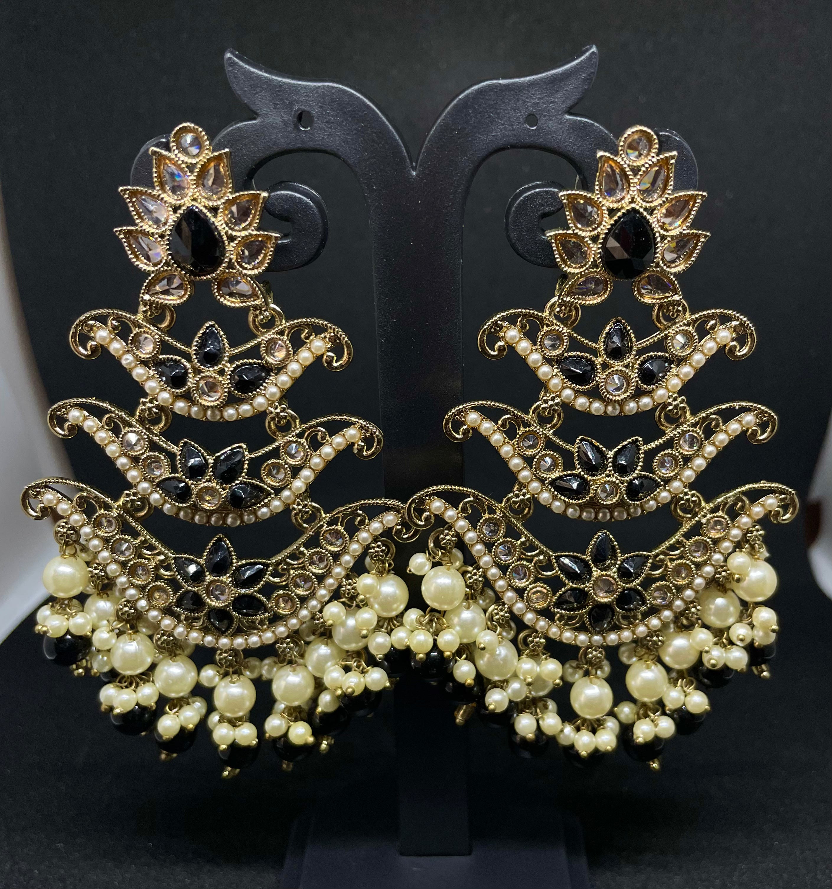 Oxidised Golden Pearl Jhumkas