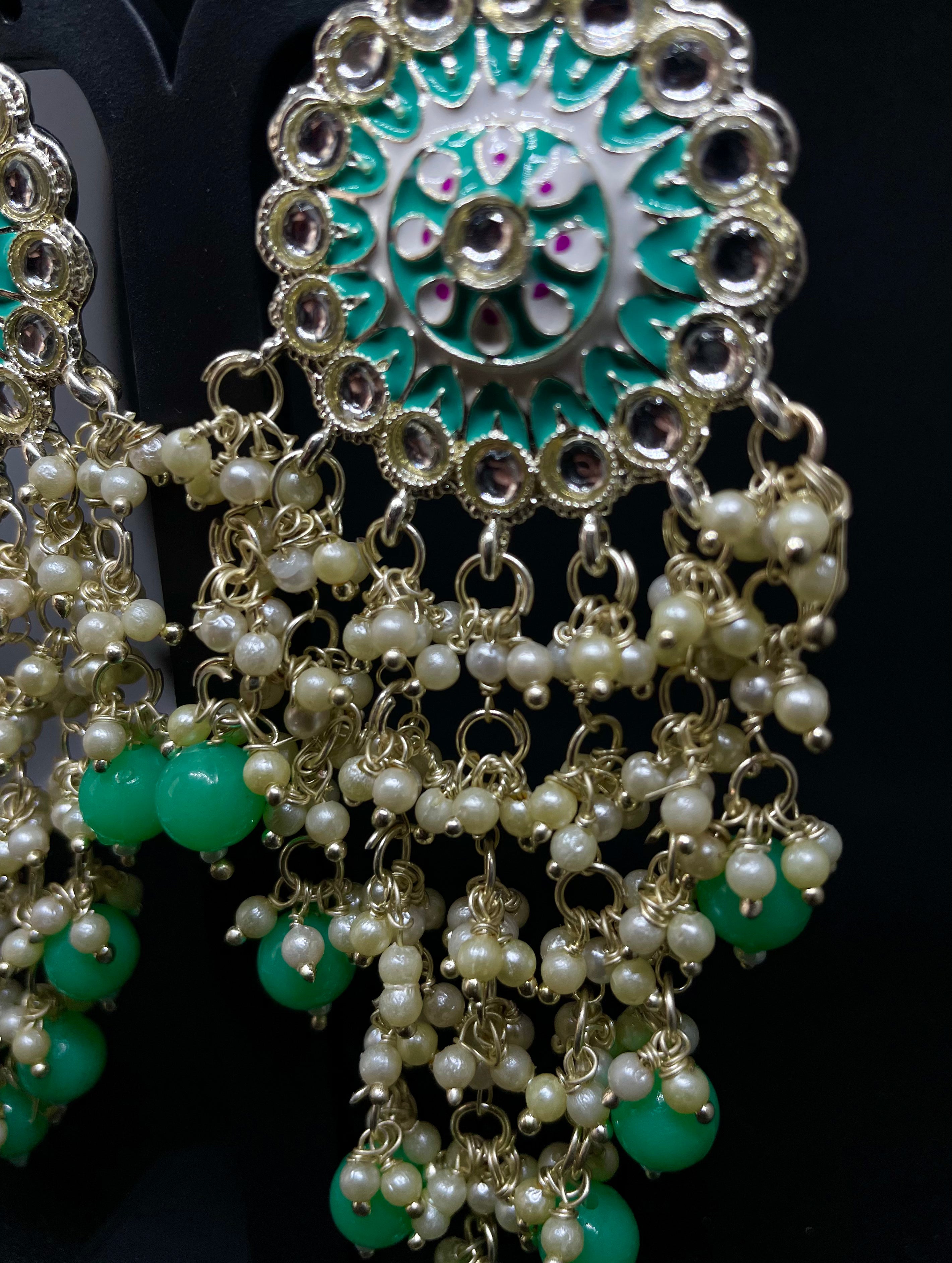 Mint Green Chandbalis with Pearls