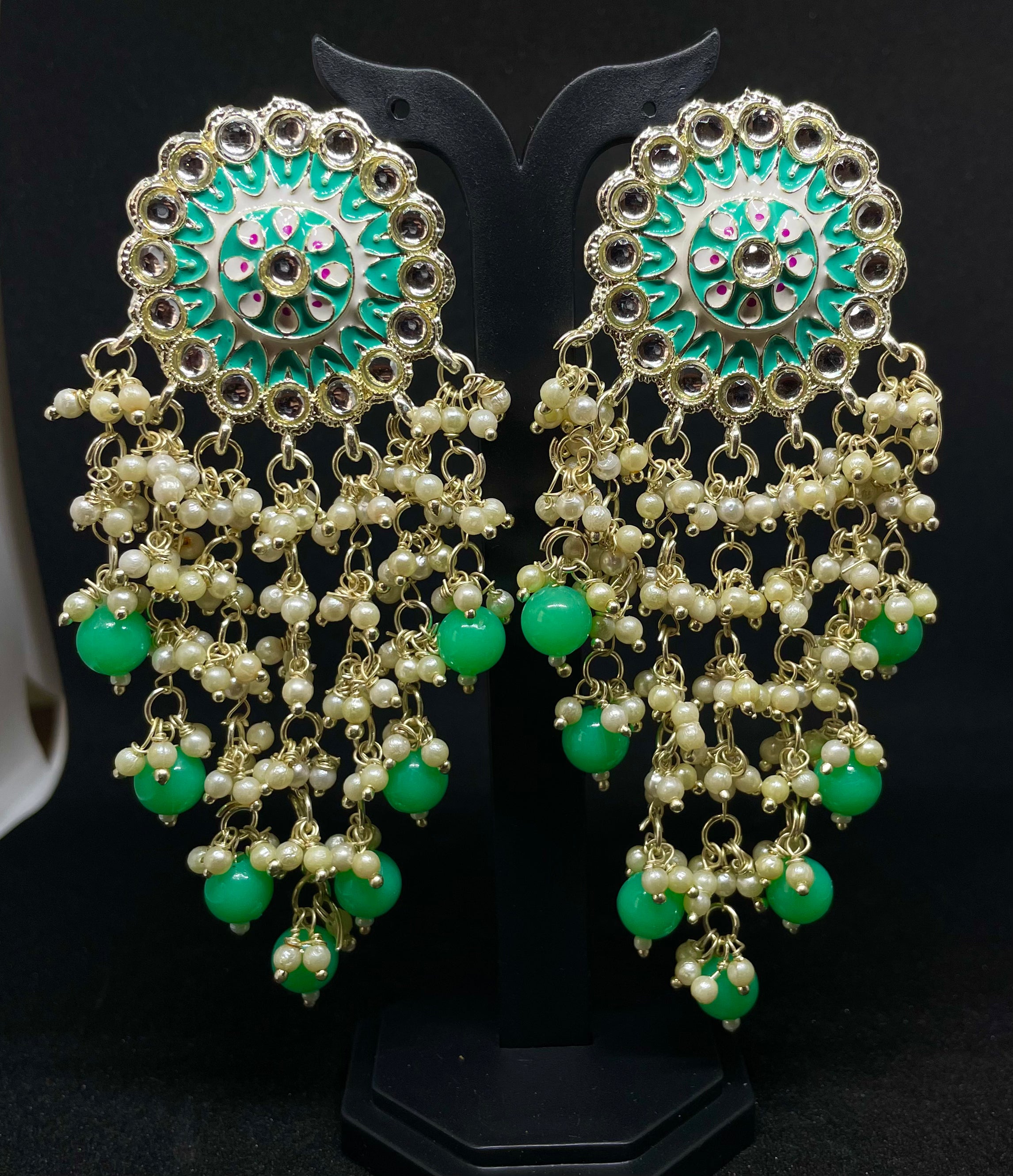 Mint Green Chandbalis with Pearls