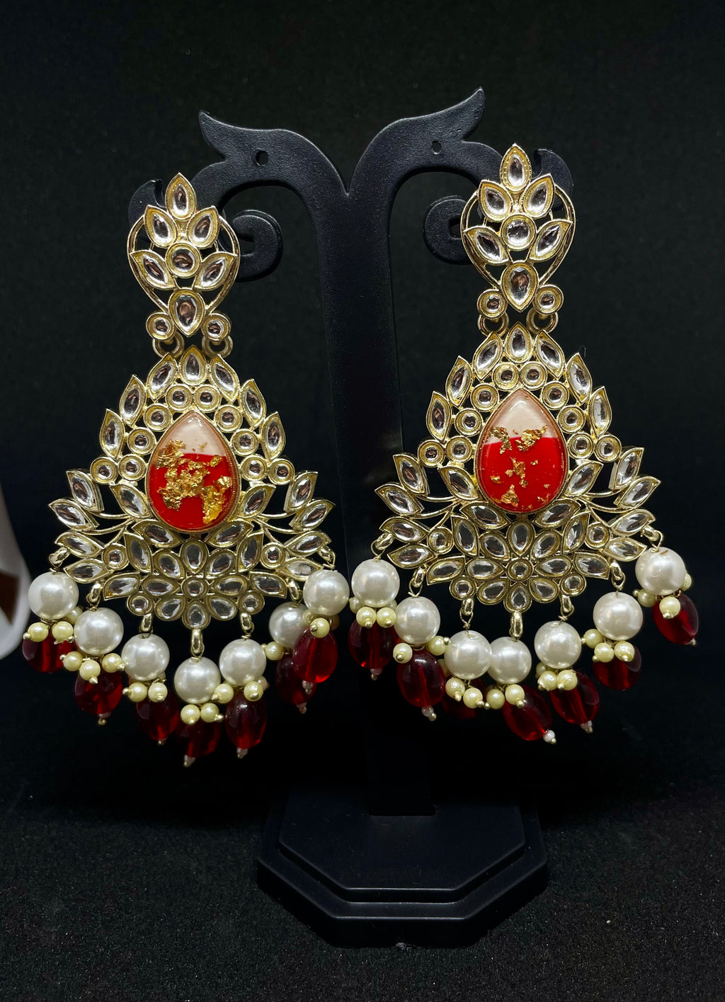 Royal Kundan Chandbali with Red Stone & Pearl Drops