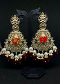 Royal Kundan Chandbali with Red Stone & Pearl Drops