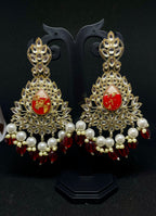 Royal Kundan Chandbali with Red Stone & Pearl Drops
