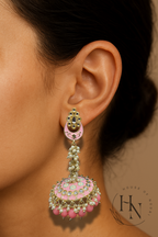 Pink Kundan Jhumkas with Pearl Detailing