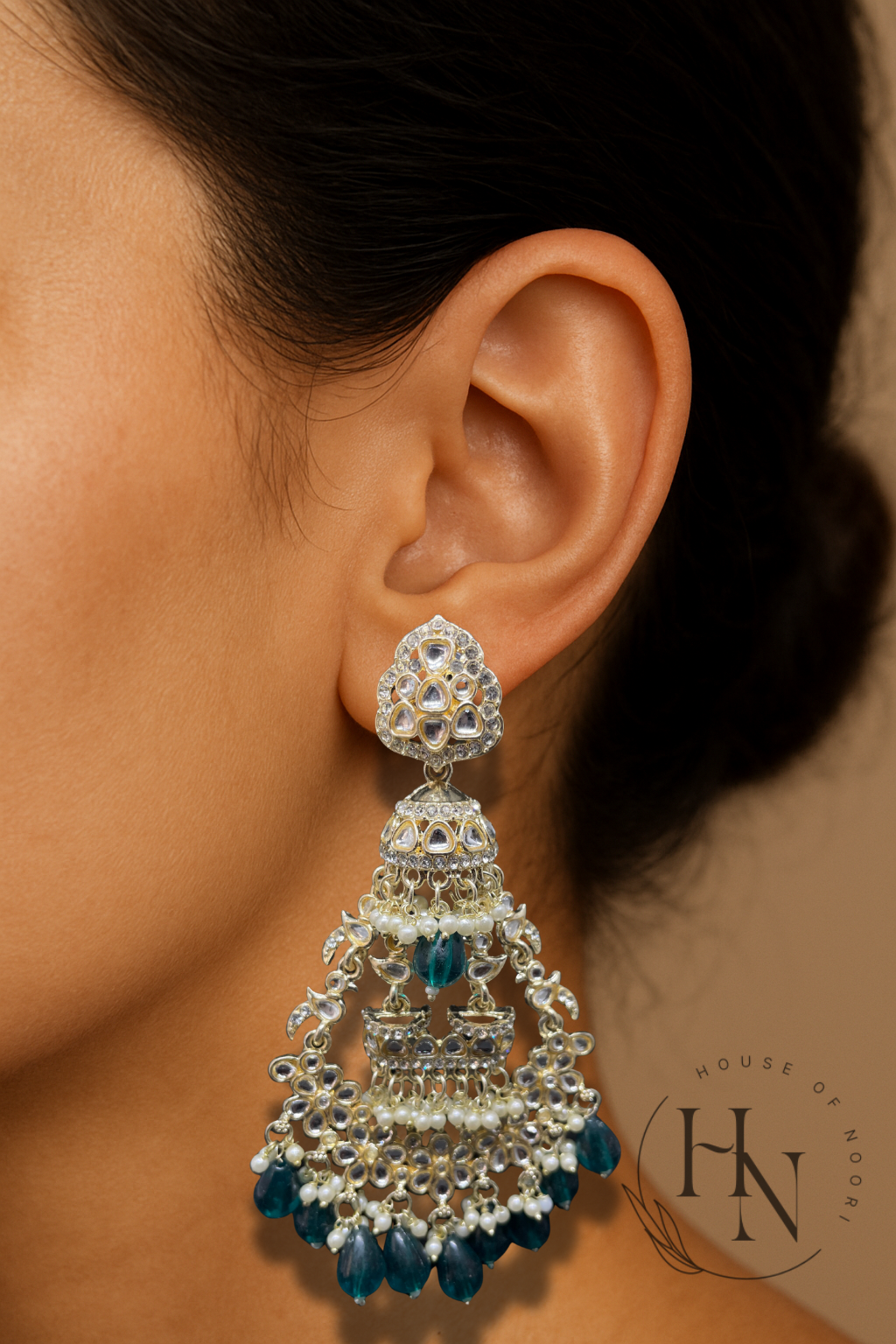 White & Blue Stone Jhumkas