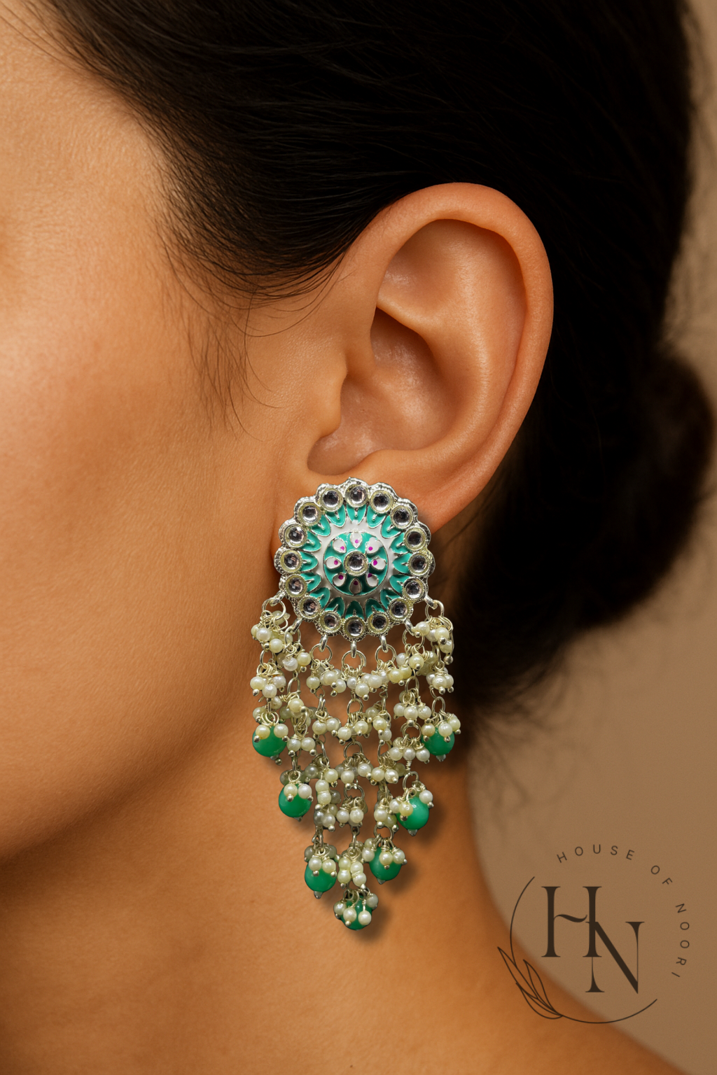 Mint Green Chandbalis with Pearls